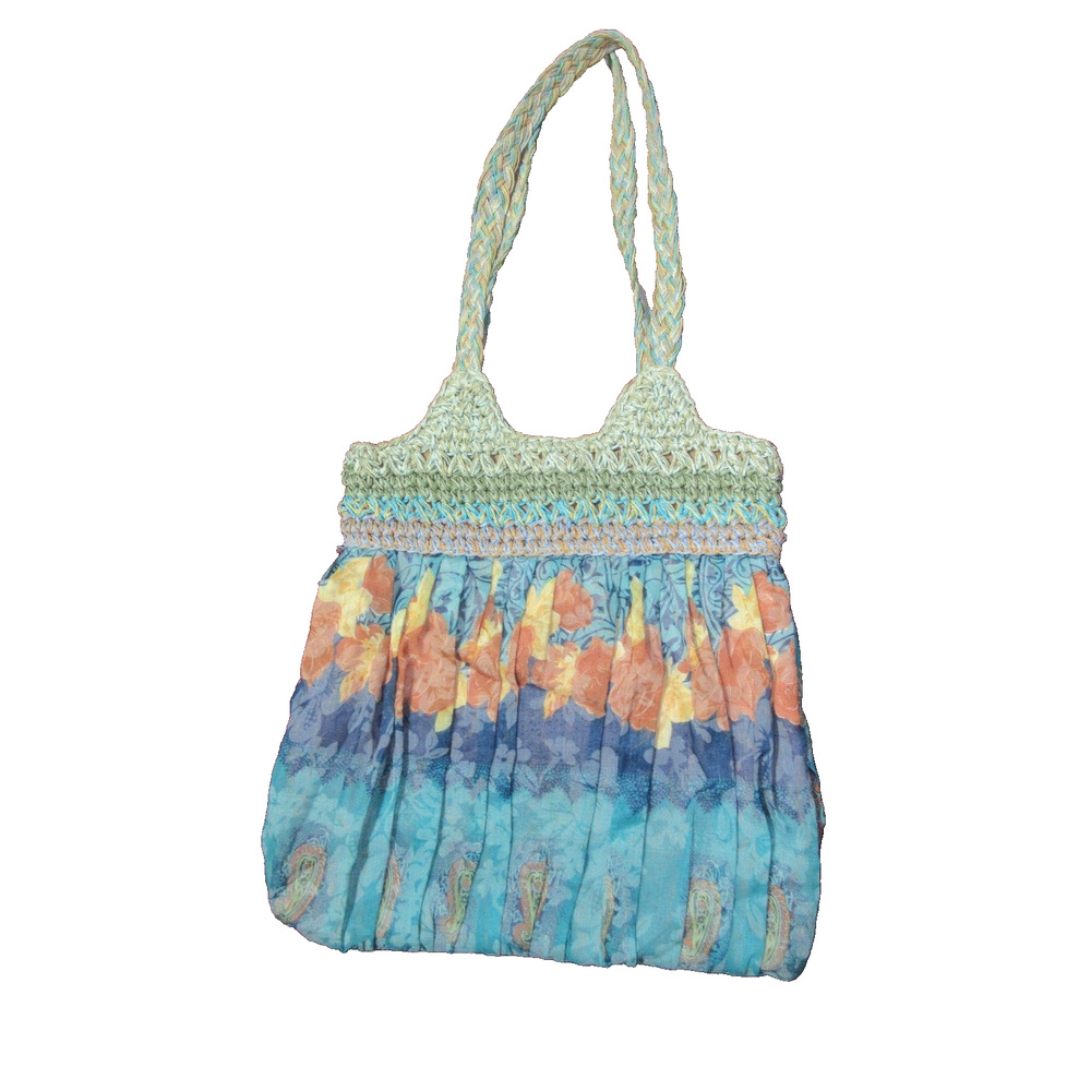 Cappelli Straworld Tote Shoulder Bag Straw Fabric Mix Floral Colorful SNAP Boho